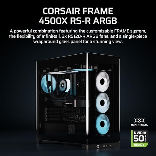 Image of CORSAIR Frame 4500X RS Reverse Fan ARGB Mid-Tower PC Case - 3X Pre-Installed Fans, Panoramic Glass, InfiniRail Mounting System, Modular Customization, Spacious Interior, GPU Anti-Sag - Black