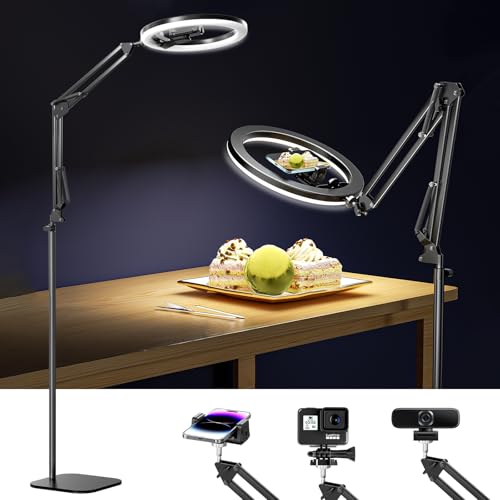 UBeesize 12' Ring Light Tripod for iPhone with Overhead Phone Mount, 75' Tall Ring Lights with Stand and Camera Mounts for Photography/Live Streaming/TikTok/YouTube Content Creation