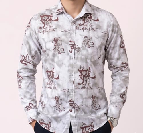 Image of UNM Men's Casual Shirt, Calligraphy Print.