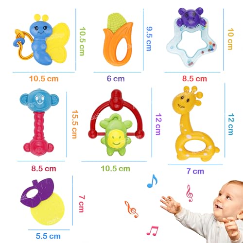 Image of Zest 4 Toyz Baby Rattle Toy, 6-12 Months Rattles and Teether for Babies Lovely Attractive Non Toxic Rattles for Kids (Pack of 7)
