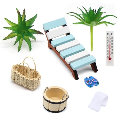 KUIRUNRX® Accessoires de Sauna Miniatures, 8 Pièces Mini Accessoires de Sauna, Ensemble D'ornement Miniature, Micro-Paysage de Plage, Pour Décorer les Saunas