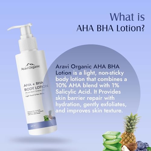 Aravi Organic AO/BODYLOTION/AHA_BHA/200 10% Aha + 1% Bha Exfoliating Body Lotion - Smooths Rough & Bumpy Skin - Glycolic & Lactic Acid Body Lotion thumb #2