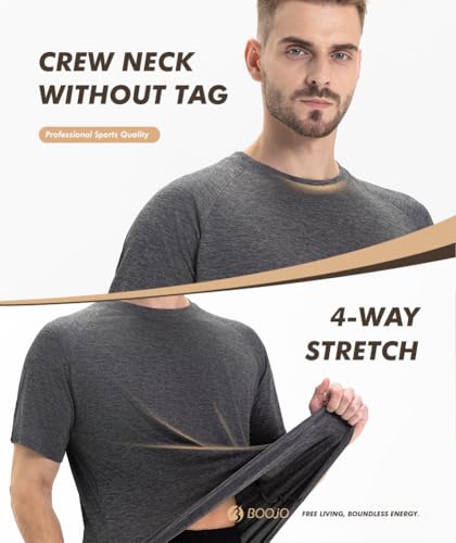 5 Pack Workout Shirts for Men-Quick Dry Black Gym Moisture Wicking Short Sleeve T-Shirts for Running Athletic Casual2