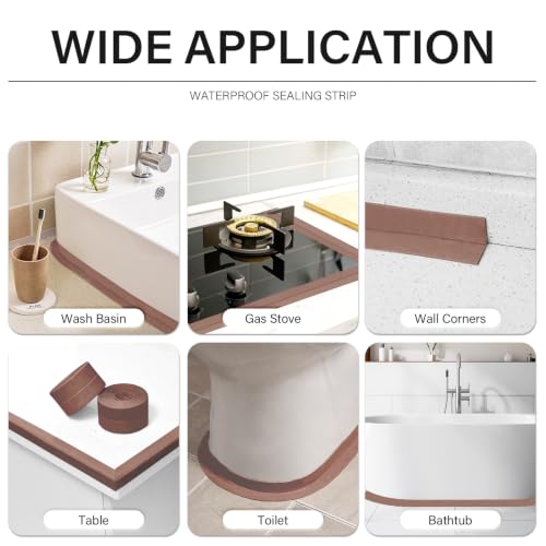 Image of 3 Rolls 10.5 Feet Caulk Tape Toilet Caulking Strip Self Adhesive Bathroom Sealing Peel and Stick Caulk Strip for Bathtub, 1.5 Inches (Brown Caulk)