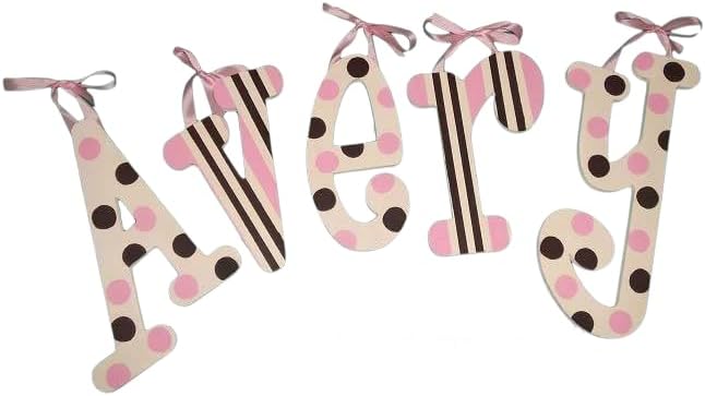 Girls Room Letters, Name Letters, Pink and Brown Wall Letters, Personalized Kids Room Letters, Baby Room Wall Letters, Stripes and Dots Room Letters
