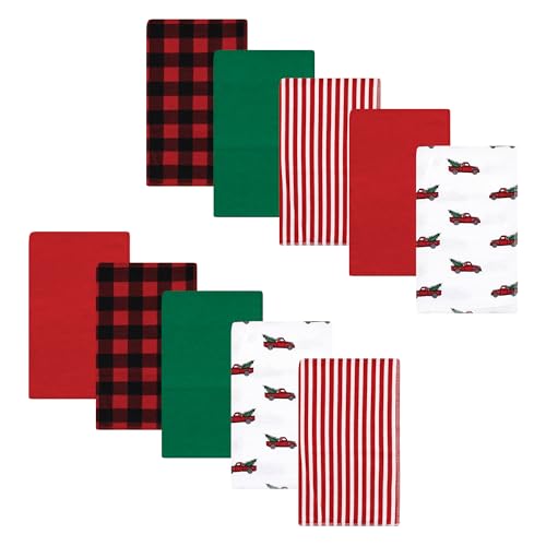 Luvable Friends Hudson Baby Flannel Burp Cloths 10pk, Christmas Truck Scene