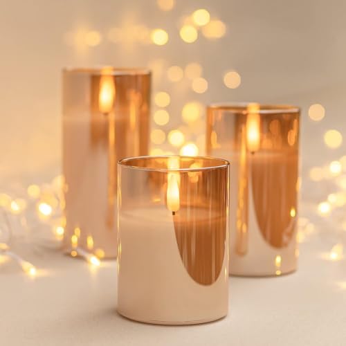 Image of Desidiya Flameless LED Seasonal Light for Room & Home Decor for Festive | Acrylic Fiber Set of 3 Gold Glass Candle Light with Realistic Flickering Design for Gifting, Festival, Anniversary, Birthday