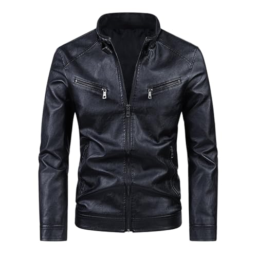 GUOYUXIAO Chaqueta de cuero para hombre, chaqueta de trabajo superior de primavera y otoño, ropa de motocicleta versión coreana-Black-S