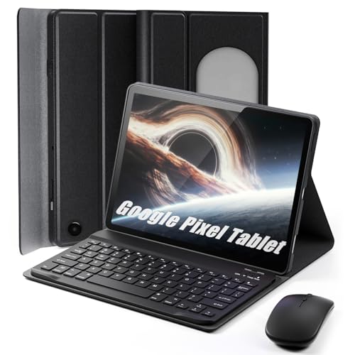 TUNKARMOR Keyboard Case for Google Pixel Tablet 11 inch 2023, Mouse and Detachable Keyboard, PU Leather Cover Case Auto Sleep/Wake - Black
