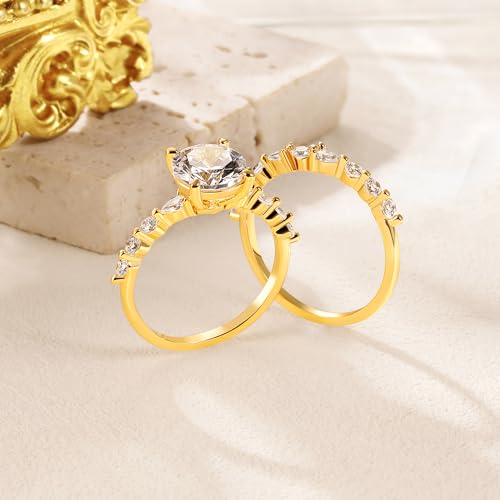 MDFUN 18K Gold Plated Two-in-One Heart/Round/Horse-eye Cubic Zirconia Engagement Promise Rings Eternity Wedding Band for Women4