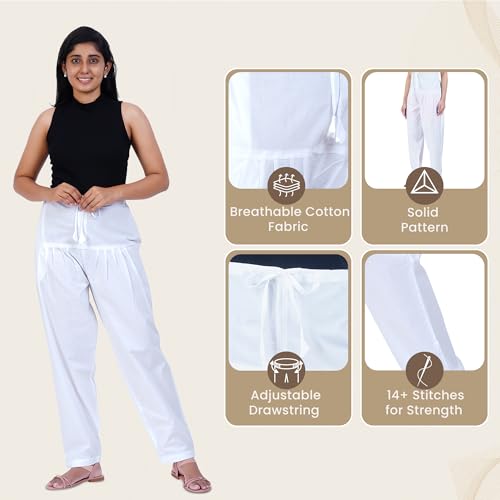 Image of Happy Bunny Salwar Pant for Women, Fine Cotton Ethnic Trousers with Drawstring Waist, Comfortable Daily, Office & Casual Wear Bottoms
