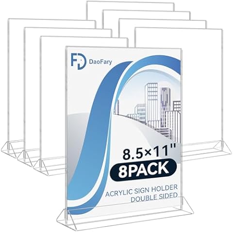 8 Pack Acrylic Sign Holder 8.5 x 11 Vertical Double-Sided Flyer Display Stands, acrylic display stands Plastic Table Menu Stand, Clear Picture Paper Frames for Office Home Store Restaurant Cover