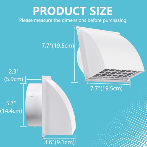 Image of 6 Inch Exhaust Vent Cover, HG Power Metal Dryer Vent Cover Outside with Removable Screen & Cushioned Non Return Flap, Air Wall Vent for House, AC, Opening Diameter: 5.7 inch (White)