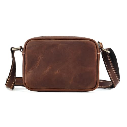 Retro Men's Shoulder Bags Genuine Leather Women Small bags Crossbody Bag Messenger Bags Cover Pack Work Professional Business Office Travel Satchel Bag Brown