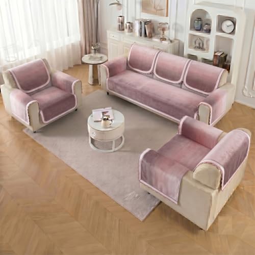 Image of Story@Home Velvet Sofa Cover 5 Seater Fully Covered | Sofa Cover 3 1 1 Seater Full Set - Sofa Mat with Sofa Back Covers and ArmRest Covers | Specially for 3+1+1 Configuration - Dusty Coral Palette