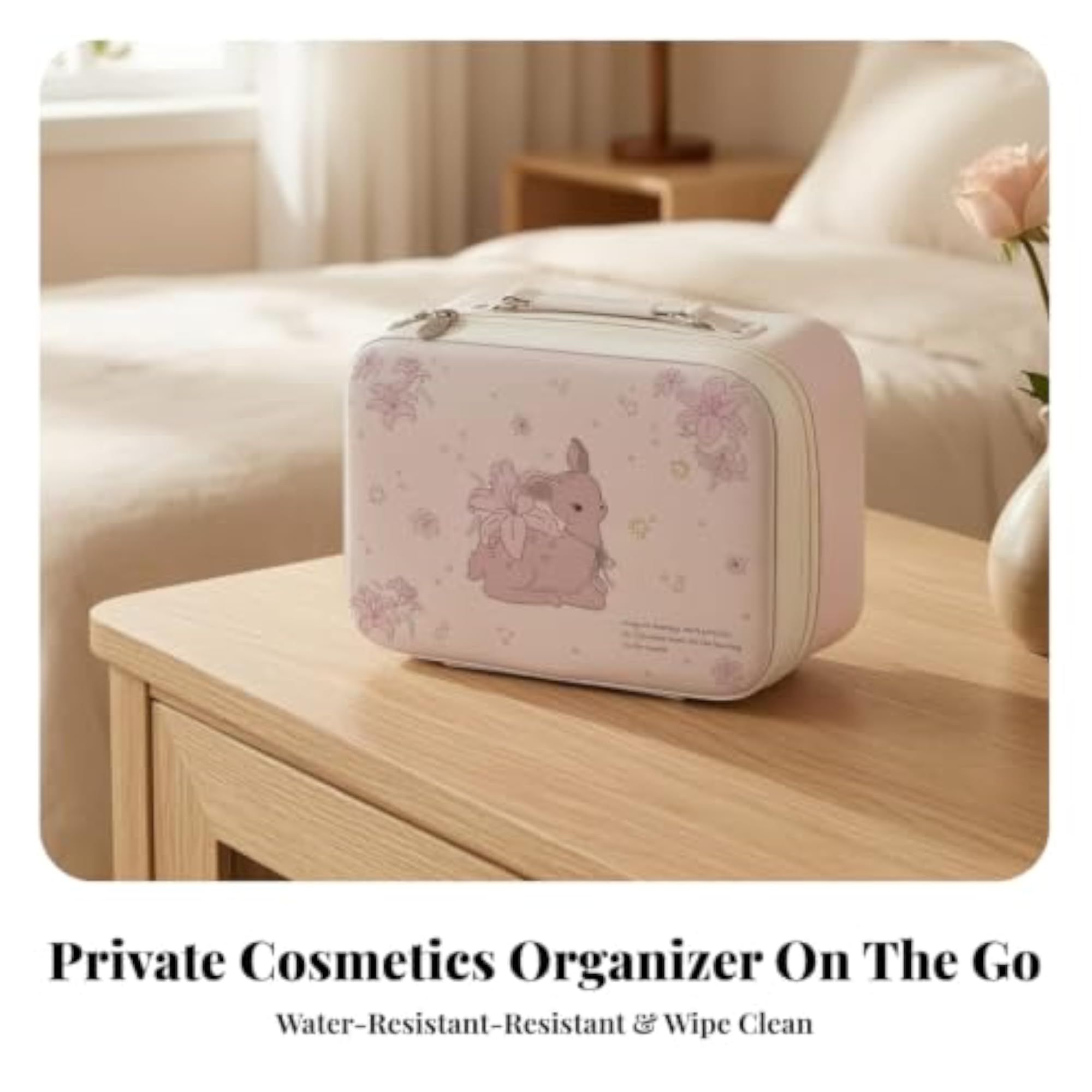 Portable Cosmetic Case with Mirror, Hard-Shell Makeup Organizer