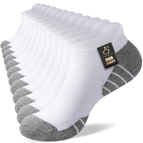 Cirorld Calcetines Tobilleros Deporte Hombre Mujer, Calcetines Cortos de Verano en Algodón Transpirables, Antiampollas, Ideales para Ciclismo, Trail Running, Trabajo, 6 Pares, Negro Blanco Gris