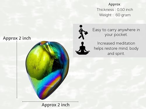 Image of Certified Titanium Aura Quartz Crystal Heart Palm Pebbles Stones for Anxiety Stress Relief Massage - AAA Grade Original Healing Gemstone Agate Heart Palm Stone for Yoga Meditation Spiritual