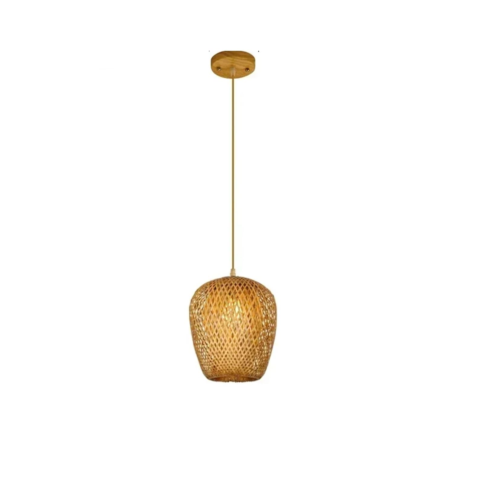 Rattan Lampshade Pendant Lamps Lights Rattan Wicker Hand Knit Suspended Braided(Style A-Wood Base)