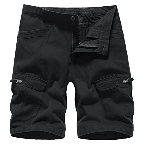 LY4U Short Cargo Extérieur Homme Respirant Escalade Randonnée Short Pantalon Multi-Poches, Noir XL