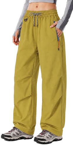Image of FEOYA Hiking Pants Women Parachute Pants Baggy Quick-Dry Water-Repellent | with Zipper Large Pockets Outdoor Travel Cargo Pants Casual Wear