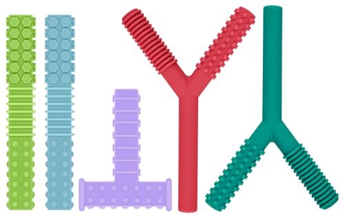 Image of ERKOON Sensory Chew Toys for Autistic Children, 5 Pack Silicone Chewy Tube Oral Motor Tools for Sensory Kids with Autistic, Biting ADHD, SPD, Nursing Teething Toys