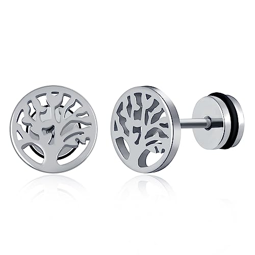 feilok Árbol de la vida clavos para hombres y mujeres acero inoxidable y plata