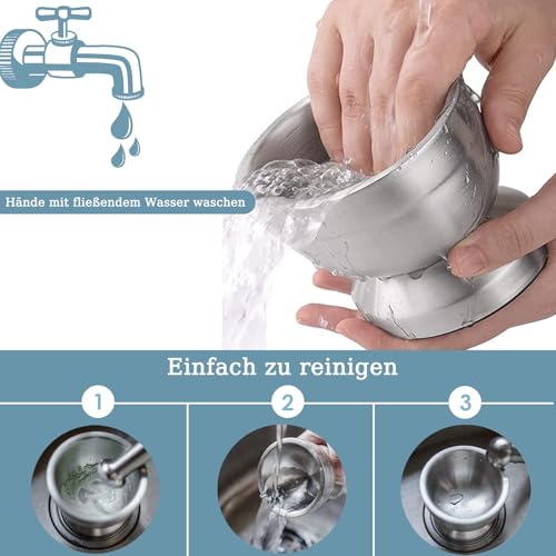 Miniatura 3 de Sitbfoam Juego De Mortero Con Mortero, Acero Inoxidable 304, Apto Para Alimentos, Con Cubierta De Plástico, Trituradora De Especias, Molinillo De Hierbas Para Especias, Pestos O Pastas