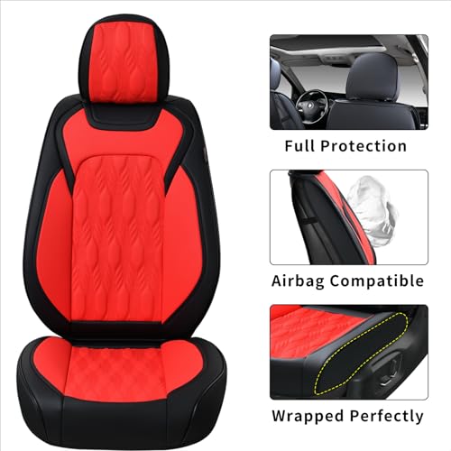 Image of Coverado Front Seat Covers for Cars, 2 Seats Luxury Premium Leather Seat Covers Car Seat Protectors with Embossed Pattern, Waterproof Automotive Seat Covers Universal Fit for Most Vehicles, Red&Black