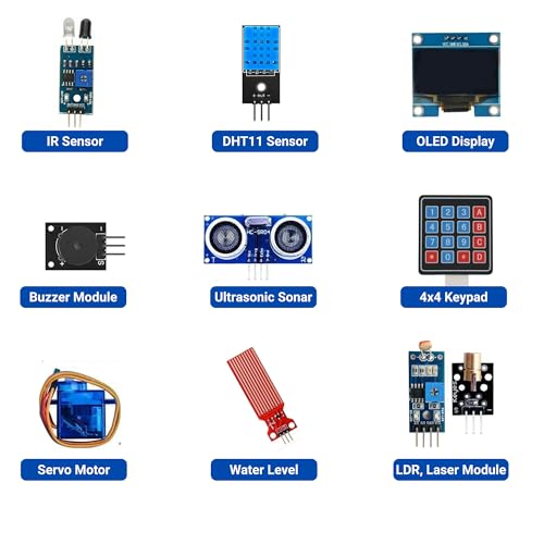 Image of 10-in-1 Sensor Kit for UNO & ESP32 | OLED, IR Sensor, LDR, Ultrasonic Sonar, Laser Module & Servo Motor | DIY Electronics & STEM Learning Kit