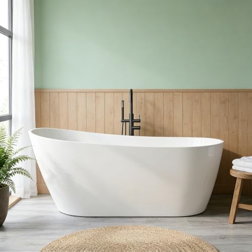 67" Acrylic Freestanding Soaking Bathtub, Free Standing Tub, Stylish Stand Alone Contemporary Soaking Tub with Integrated Overflow and Drain In Chrome, cUPC Certified