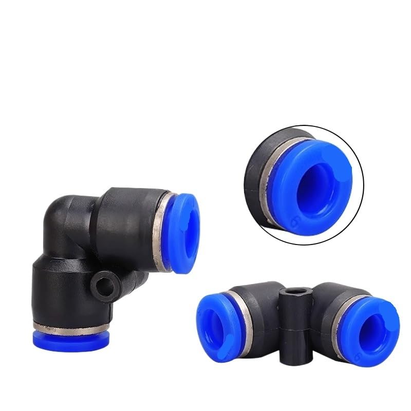 20 piezas neumáticas de ajuste rápido PV de 90 grados de plástico de 4 mm, 6 mm, 8 mm, 10 mm, piezas de aire, conector de agua de 2 vías (Pv-10,500 piezas)