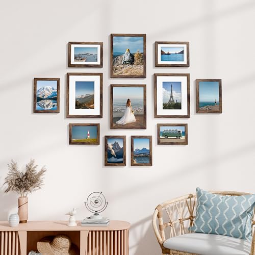 Image of Vittanly 12 Pack Picture Frames Collage Wall Decor for Mounting or Tabletop Display, Gallery Wall Frame Set for Family, Multi Sizes Including 4pcs 8x10, 4pcs 5x7, 4pcs 4x6, Brown