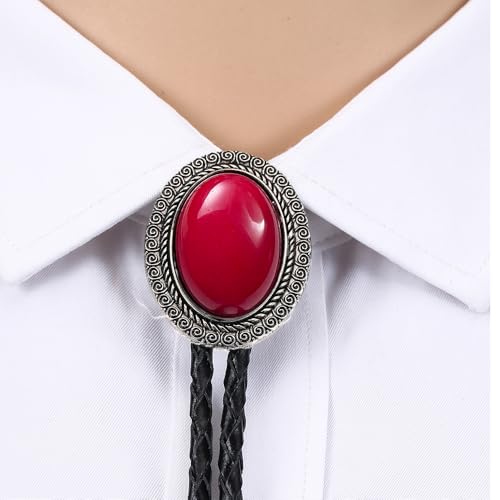 Image of AZORA Western Cowboy Bolo Tie Men Leather Necktie Leather Cord Turquoise Stone Bolo Ties for Men Women
