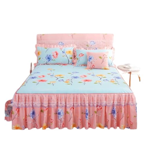 Faldones De Cama Faldas De Cama Elegantes con Flores, Funda Encaje Lijado, Colchón Antideslizante For Dormitorio, Colchas, Decorada Dos Capas Dormitorio(Color-B,180x200cm Bed Skirt)