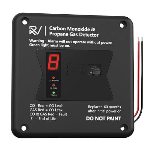 TIDOOS RV Carbon Monoxide & Propane Detector Replacement for Detector #31011 Dual CO/LP Gas Detector Hardwired - VDC 12V Flush Mount Black