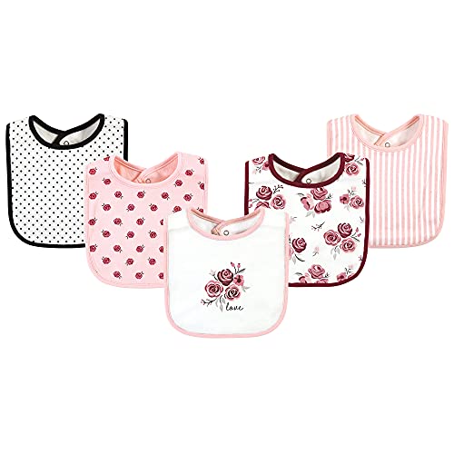 Image of Hudson Baby Unisex Baby Cotton Bibs, Rose, One Size