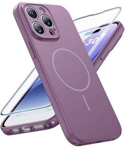 Image of FNTCASE for iPhone 14 Pro Max Case Lavender: [Compatible with Magsafe] Solid Matte 14 Pro Max Magnetic Phone Cover with [Full Camera Protection] [Screen Protector] Military Grade Shockproof Protective