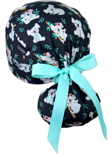 Image of Scrub Cap for Women and Men, Ponytail Scrub Caps, Working Hat, Head Cover with Ribbon Ties and Buttons, Long Hair
