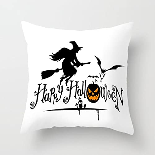 Nunubee Fundas de Cojines de Halloween, Fundas de Cojines con Cabeza de Calavera de Fantasma Negro, Fundas de Cojines de Lino de Calabaza, Fundas de Cojines Sofá Decoraciones de Halloween 45 * 45 # 5 Cover