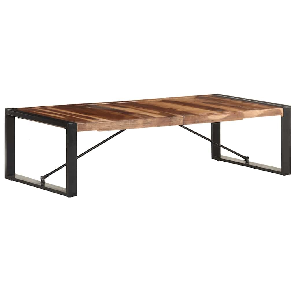 Mesa de centro industrial de 140 x 70 x 40 cm de madera maciza de acacia y madera de caucho, patas de acero con recubrimiento en polvo para mayor estabilidad, grano de madera natural, pieza