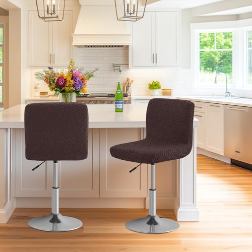 Image of FUANGUI Bar Stool Covers with Backs, 2 Pack Stretch Bar Stool Chair Covers, Knitted Jacquard Bar Stool Covers,Washable Bar Chair Covers Swivel Barstool Slipcovers (Knitted Coffee 01)