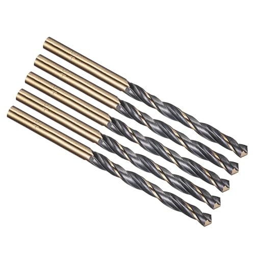 PATIKIL 5mm Drill Bit, Jobber Straight Shank 4341 High-Speed Steel 118° Black and Gold Finish for Medium-hard Metal Steel Acrylic - 5 Pack