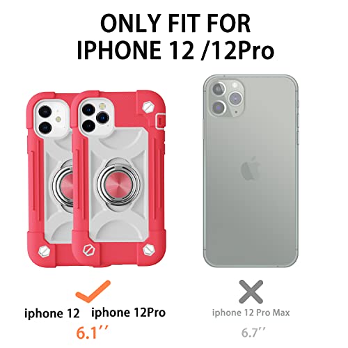 Image of MARKILL Compatible with iPhone with Built-in 360Rotating Ring Stand, Military Grade Drop Protection Full Body Rugged Heavy Duty Case Durable Cover (Hot Pink, iPhone 12 /12Pro 6.1 inch)