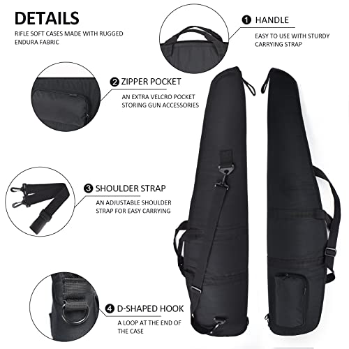 Aumtisc Soft Rifle Case Padded Shotgun Gun Bag For Storage Scoped Rifles With Zippered Accessory Pocket Adjustable Shoulder Strap Black 48" #TOP4