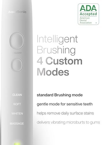 Image of AquaSonic VIBE series Ultra Whitening Electric Toothbrush - 8 DuPont Brush Heads & Travel Case Included - Sonic 40,000 VPM Motor & Wireless Charging - 4 Modes w Smart Timer - Optic White