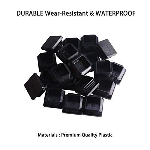 Image of 20Pack 1 inch x 2 inch Black Square Tubing for Plastic Plugs Anti Slip Chair Leg Caps Pipe Tubing End Cap Durable Chair Glide. (1 /2 Square Plug)