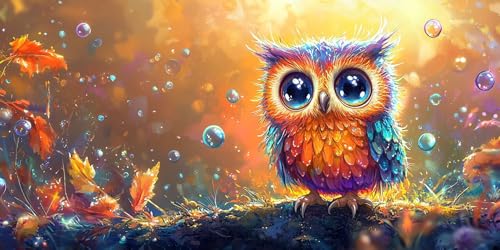 Kit d'Art Diamant DIY Hibou pour Décoration Murale de Salon Cosy