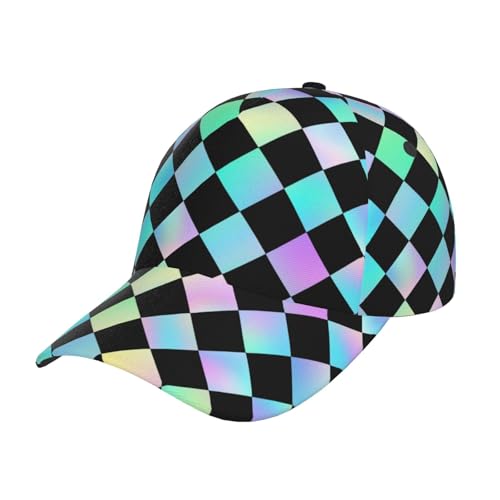 Gorra de béisbol con diseño a cuadros iridiscente ajustable miniatura 1