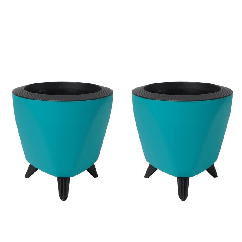 Image of Garden Art (Pack of 2 Indoor Outdoor Self Watering Planter Home Living Room Office Tabletop Decorative Plastic Flower Pot 5.1 Inch (Teal,2) PPLAT